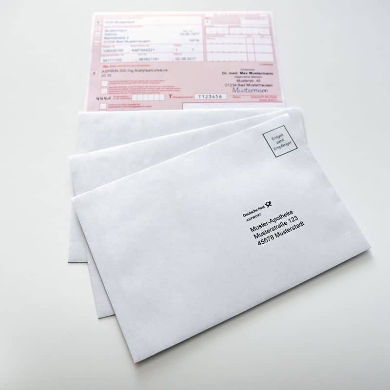 Umschlag / Rückumschlag mit dem Hinweis "Porto zahlt Empfänger" für den Rezeptversand - Freiumschlag für Apotheken