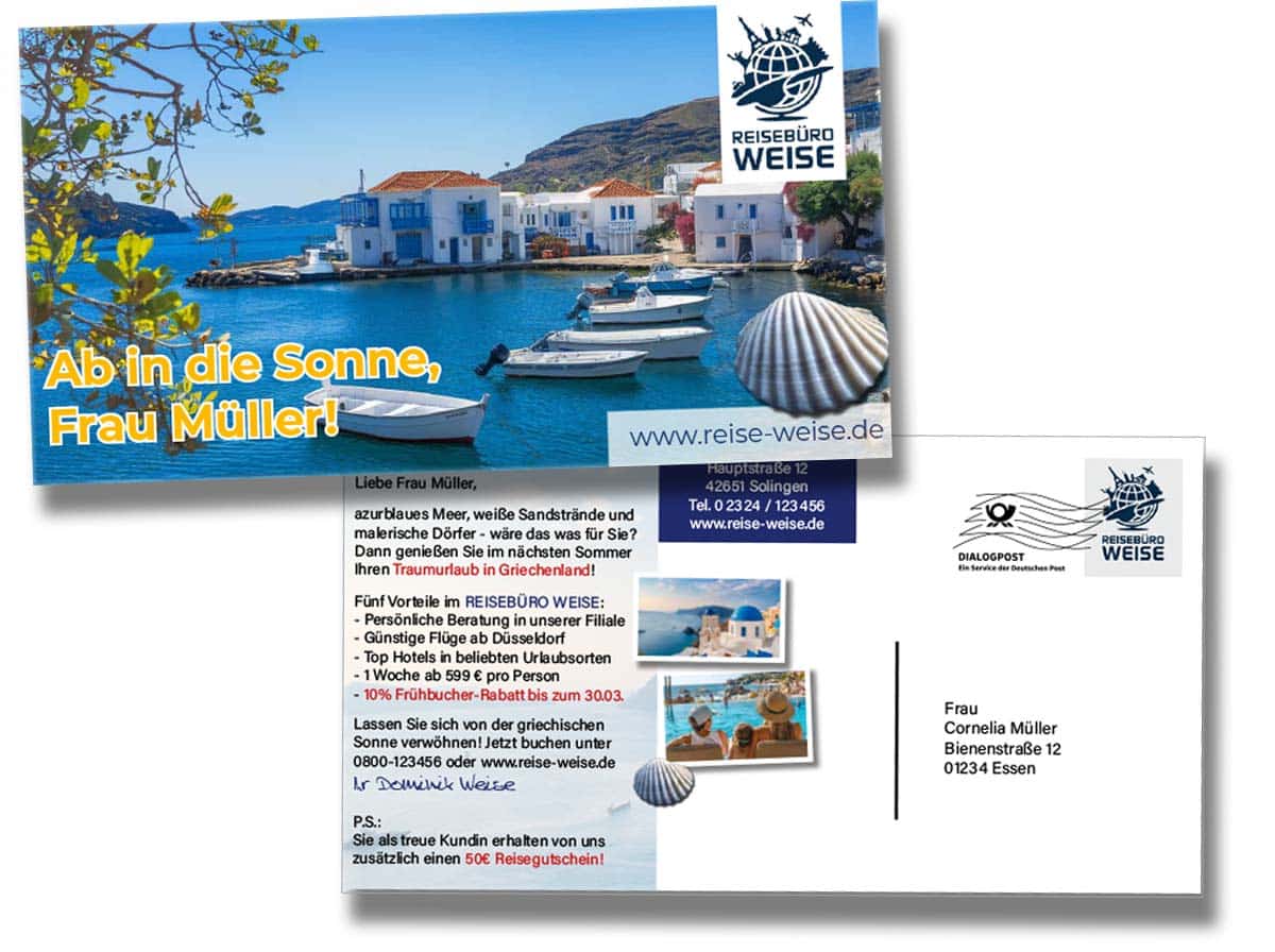 Unser Highlight: Die beidseitige Personalisierung auf einer Maxi Postkarte