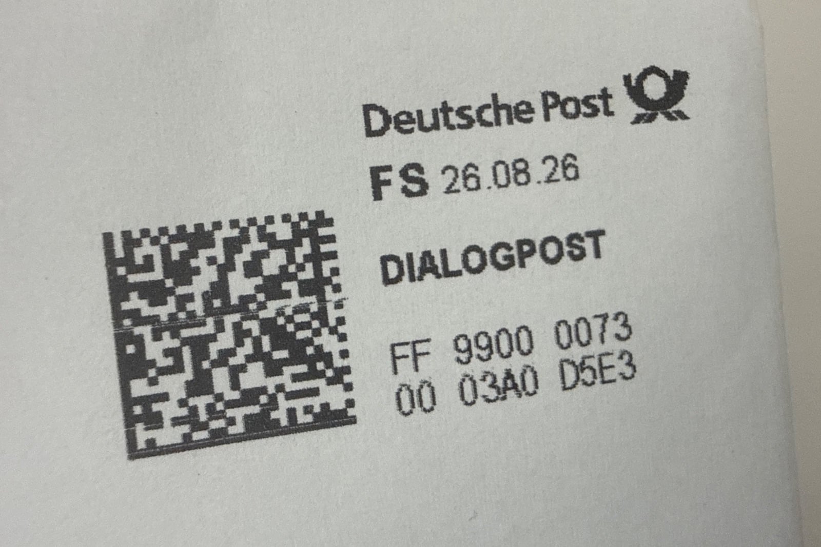 Dialogpost mit Frankierservice – Freimachungsvermerk Freimachungsvermerk Dialogpost mit Frankierservice der Deutschen Post: Kennung FS, Datum, Matrixcode und Frankier-ID